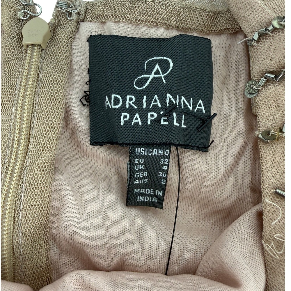 Adrianna Papell‎ Beaded Sequin Mesh Sheath Dress Blush Pink Art Deco Size 0 - Picture 6 of 9